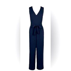 Emma & Michele Women's USA Size 10 Navy Jumpsuit Wide Leg Waist Tie W/Pockets